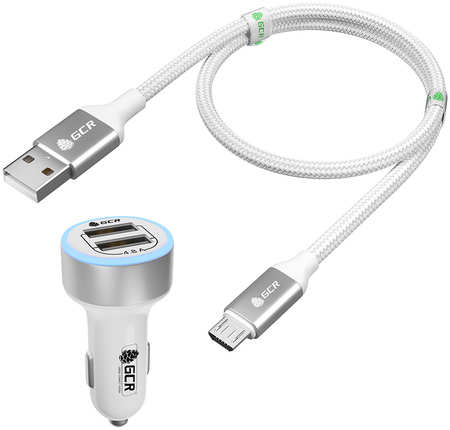 Комплект АЗУ на 2 USB порта 4.8А LED+кабель MicroUSB QC 3.0 для быстрой зарядки GCR-52129 UP-518K
