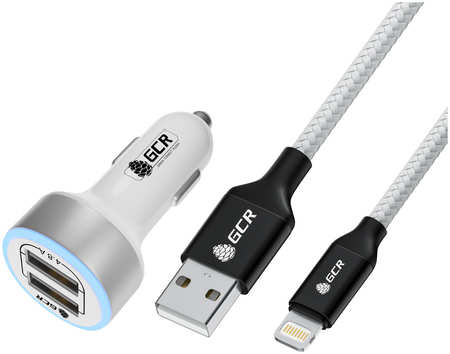 Комплект АЗУ на 2 USB порта 4.8А LED+кабель Lightning 2.4A для быстрой зарядки GCR-52659 UP-518K