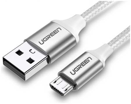 Кабель micro USB - USB uGreen US290 Nickel Plating Alu Braid 1 м серебристый US290 (60151) USB 2.0 A to Micro USB Cable Nickel Plating Alu Braid Длина 1м