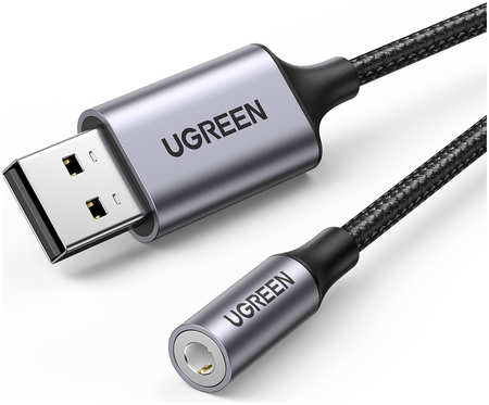 Адаптер UGREEN CM477 (30757) USB 2.0 to 3.5mm. Длина: 25 см. Цвет: серый CM477 (30757) USB 2.0 to 3.5mm Audio Adapter Aluminum Alloy 25cm - Dark Gray 965044445083839