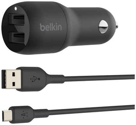 Автомобильное зарядное устройство Belkin 2 USB-A, 24W, кабель USB-A-micro-USB 1m, черный Boost Charge (CCE002bt1MBK) Dual USB-A 24 Вт 965044445270361