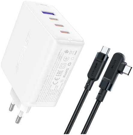 Сетевое зарядное устройство Acefast A37 PD100W GaN 1xUSB, 3xUSB Type-C 5 А белый Зарядное устройство ACEFAST A37 PD100W GaN 3*CUSB-C+USB-A charger set (EU). Цвет: белый 965044445533041