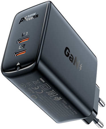 Сетевое зарядное устройство Acefast A29 PD50W GaN (EU) 2xUSB Type-C 3 А черный Зарядное устройство ACEFAST A29 PD50W GaN USB-C+USB-C dual port charger (EU). Цвет: черный 965044445533296