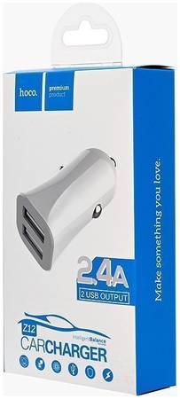 Автомобильное зарядное устройство Hoco Z12, 2*USB, 2400mAH,белый 965044446206696