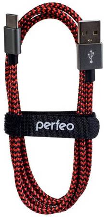 Кабель Perfeo USB2.0 A вилка - USB Type-C вилка, черно-красный, длина 1 м. (U4901) 965044446652279