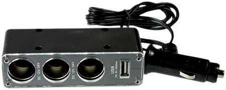Разветвитель гнезда прикуривателя СС-004 (3 гнезда + 1 USB + провод-удлинитель), OLMIO 965044447320568