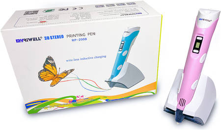 3D ручка Myriwell RP200B + 120 м пластика PLA + книжка с трафаретами 40 шт. Цвет: розовый RP200B_1 965044447509461