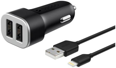 Автомобильное зарядное устройство Deppa Iphone/Ipad 2 USB + кабель Lightning черный/11285 965044447837261