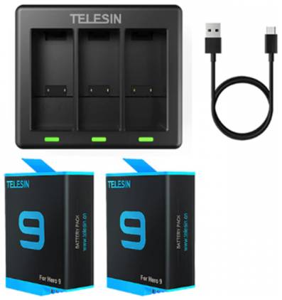Зарядное устройство Telesin для GoPro HERO9/HERO10 + 2 АКБ Black 965044447871506