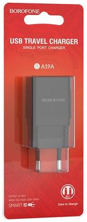 Сетевое зарядное устройство Borofone BA19A, 1xUSB, 1 A, black 965044447891859