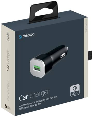 Автомобильное зарядное устройство Deppa USB 3A с функцией быстрой зарядки QC 3.0, черный 965044448173391