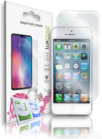Защитное стекло LuxCase на iPhone 5;5S;5C;SE, На плоскую часть экрана, Комплект 2шт, 83065