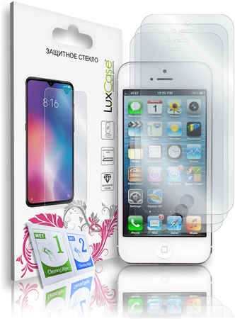 Защитное стекло LuxCase на iPhone 5;5S;5C;SE, На плоскую часть экрана, Комплект 3шт, 83066 965044449148039