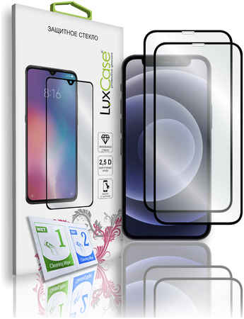 Защитное полноклеевое стекло LuxCase для iPhone 12 mini, 2.5D, Чёрная рамка, 2 шт., 78225 965044449148086