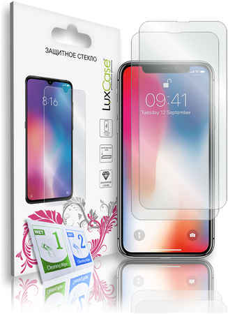 Защитное стекло LuxCase на iPhone X;XS, На плоскую часть экрана, Комплект 2шт, 83085