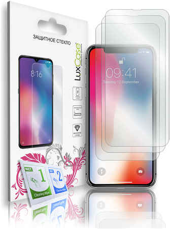 Защитное стекло LuxCase на iPhone X;XS, На плоскую часть экрана, Комплект 3шт, 83086 965044449148948