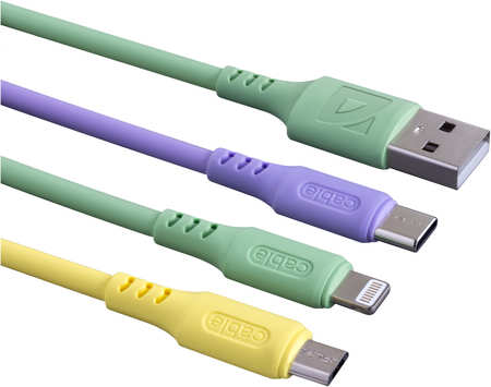 Кабель USB-A - Micro USB+USB Type-C+Apple Lightning Defender F207 3in1 1 м желтый, зеленый 965044484266871
