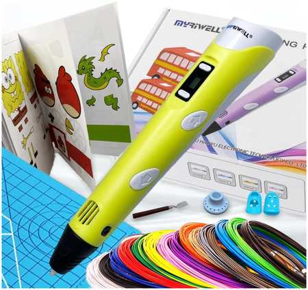 3D ручка набор XXL Myriwell RP100B Желтый 3D ручка Myriwell RP100B + 20 цветов PLA пластика + книжка с трафаретами (40 штук) + 3D термоковрик + подставка + лопатка + напальчник (2 штуки) 965044484277039