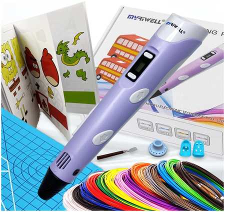 3D ручка набор XXL Myriwell RP100B Фиолетовый 3D ручка Myriwell RP100B + 20 цветов PLA пластика + книжка с трафаретами (40 штук) + 3D термоковрик + подставка + лопатка + напальчник (2 штуки) 965044484277056