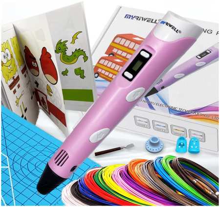 3D ручка набор XXL Myriwell RP100B Розовый 3D ручка Myriwell RP100B + 20 цветов PLA пластика + книжка с трафаретами (40 штук) + 3D термоковрик + подставка + лопатка + напальчник (2 штуки) 965044484277069