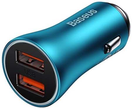 Автомобильное зарядное устройство BASEUS Golden Contactor Max Dual, 2*USB, 8A, 60W, синий 965044484417116