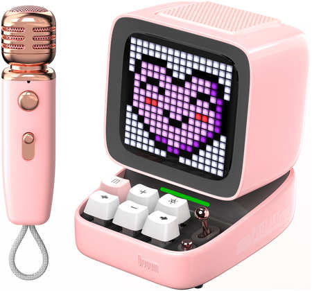 Портативная колонка Divoom Ditoo Mic с микрофоном и пиксельным LED-экраном - розовая