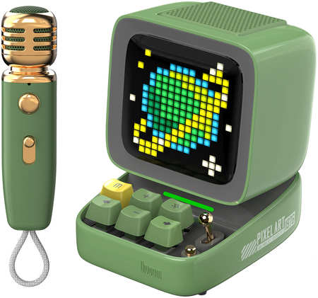 Портативная колонка Divoom Ditoo Mic с микрофоном и пиксельным LED-экраном - зеленая 965044484505729