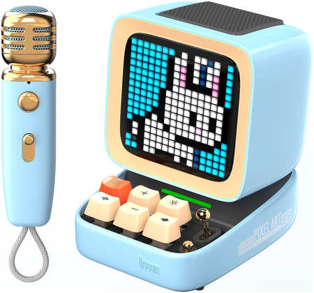 Портативная колонка Divoom Ditoo Mic с микрофоном и пиксельным LED-экраном - голубая