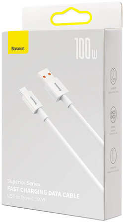 Data кабель USB Baseus 1м USB to Type-C 100 W, CAYS001302, белый