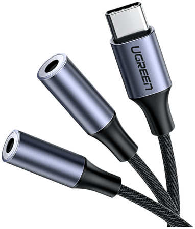 Разветвитель UGREEN AV144 (30732) USB Type C Male to 3.5mm 2 Female Audio Cable.20 см AV144 (30732) USB Type C Male to 3.5mm 2 Female Audio Cable. Длина 20см. Цвет: серебристый