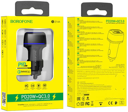 Автомобильное зарядное устройство Borofone BZ14A АЗУ на USB + Type-C 3.0A QC3.0 черный Переходник BZ14A АЗУ на USB + Type-C 3.0A QC3.0 Borofone черный 965044486077674