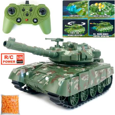 Радиоуправляемый гусеничный боевой танк PLAYSMART Super Armed, 1:24, пульки, свет 965044486143195
