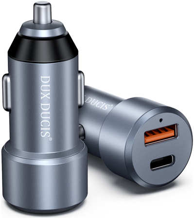 Автомобильное зарядное устройство Dux Ducis (USB + Type -C) Quick Charge серебряное B30