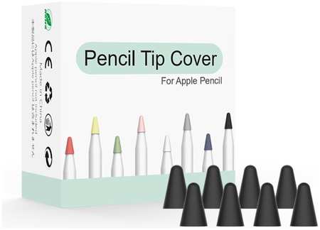 Grand Price Износостойкие чехлы для наконечника стилуса Apple Pencil / Pencil 2 - 8 шт., черные Wear Resistant Nib Cases