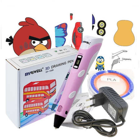 3D ручка Myriwell RP100B с трафаретами, цвет розовый Myriwell_RP100B с трафаретами 965044486753805
