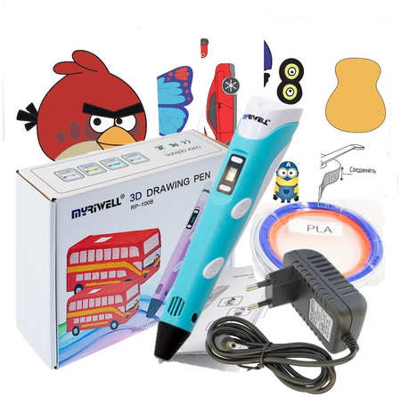 3D ручка Myriwell RP100B с трафаретами, цвет голубой Myriwell_RP100B с трафаретами 965044486753898