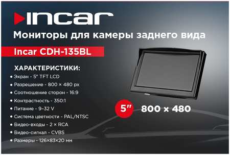 Incar (Intro) ЖК монитор Incar CDH-135BL на панель 5″ 2-RCA 800*480 965044487197787