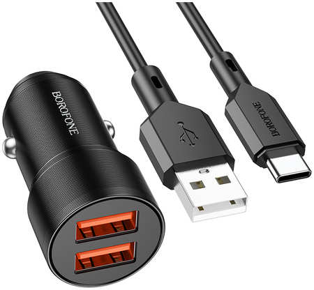 Автомобильное зарядное устройство Borofone BZ19 2USB 2.4A W12 для Type-C BZ19a