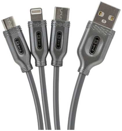 Кабель 3 в 1 BYZ BL-699 USB - microUSB/Lightning/Type-C, 3.1 А, 1.2 м, серебристый