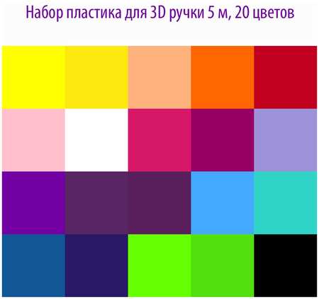 Ripoma Набор пластика для 3D ручки 5 м, 20 цветов 965844426244346