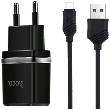 Сетевое зарядное устройство+кабель Micro-USB Hoco C12, 2USB, 2.4A, черный (64114) 965844427744843