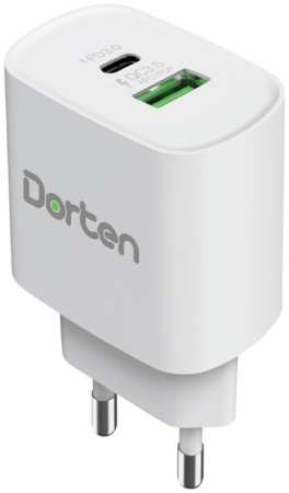 Сетевое зарядное устройство Dorten 2-Port USB 20W Wall Quick Charger PD3.0+QC3.0 White 965844427761040