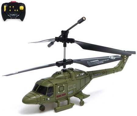 Вертолет радиоуправляемый Армия, заряд от USB, свет, цвет зелёный 965844428012530