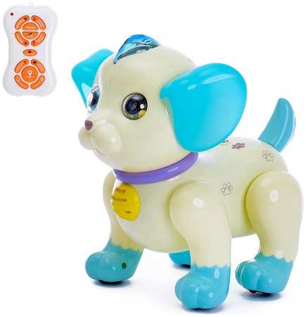 Zhorya Робот-собака, Умный питомец, радиоуправляемый, русский звуковой чип, цвет бело-голубой 965844428070833