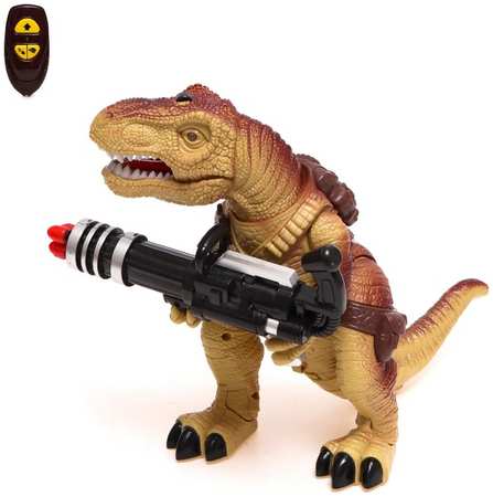Динозавр радиоуправляемый T-Rex, стреляет ракетами, работает от батареек, цвет коричневый 965844429890541
