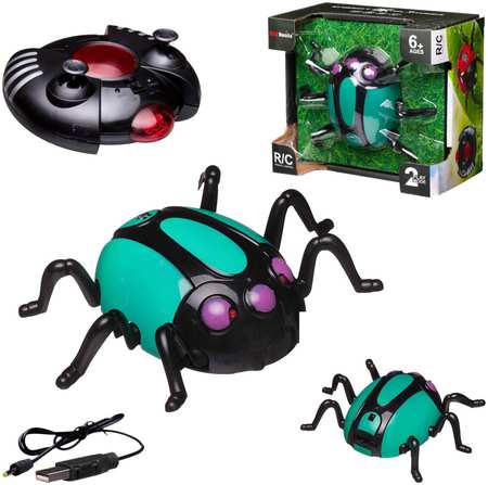 Junfa toys Интерактивная игрушка JUNFA Жук зеленый р/у, ползает по стенам, зарядное устройство свет 965844429916021