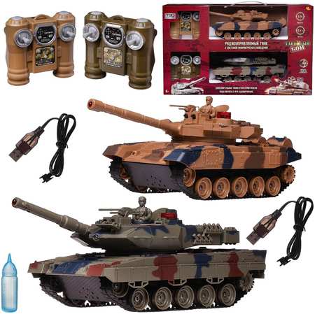 Junfa toys Танковый бой р/у, 2 танка Т90 и Леопард, звук/свет, холодный пар, с заряд., 2,4Ггц 1:24 965844429916027
