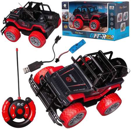 Junfa toys Машинка Junfa на р/у джип внедорожник, 1:20, 2,4Ггц, фары светятся, колеса красный 965844429916982