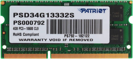 Patriot Memory Оперативная память Patriot 4Gb DDR-III 1333MHz SO-DIMM (PSD34G13332S) Signature Line 965844444101655