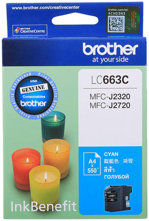 Картридж для струйного принтера Brother LC-663C, голубой, оригинал 965844444197145